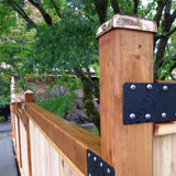 4x4 copper pyramid post caps on wood 4x4 fence posts