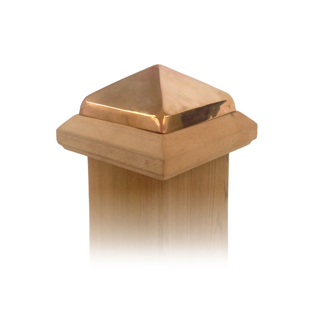 Angle view of 4x4 Traditional Wood Post Cap w/ Copper Pyramid
