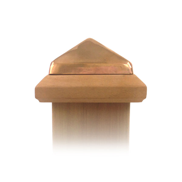 Front view of 4x4 Traditional Wood Post Cap w/ Copper Pyramid