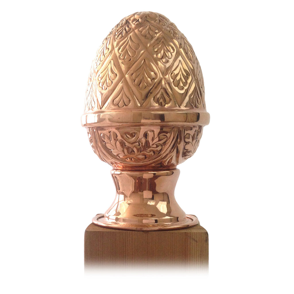 Front view of 4x4 Copper Finial Pineapple Post Cap - Screw Base