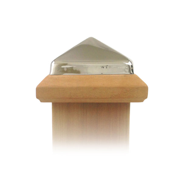 Front view of 4x4 Traditional Wood Post Cap w/ Stainless Pyramid